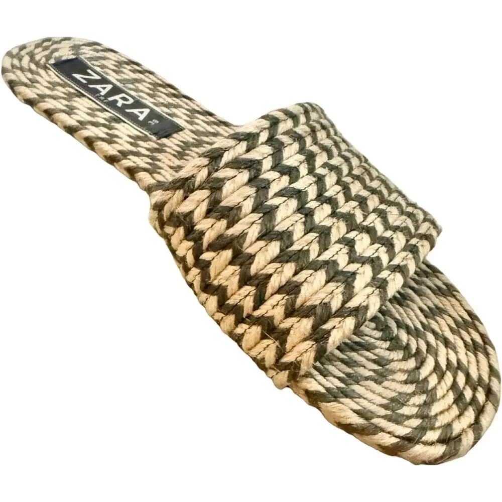 Zara Natural Brown Woven Braided Raffia Round Toe Flat Slide Sandals sz 39 / 8.5 - Picture 6 of 9